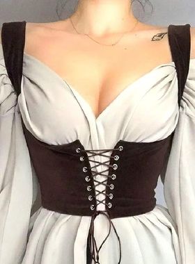 Dourbesty Vintage Women Bustier Corset Underbust Lace-up Sus