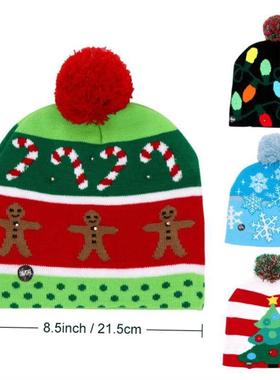 Led Light Cotton Christmas Hat Knit Up Beanie Hat