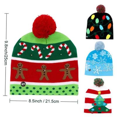 Led Light Cotton Christmas Hat Knit Up Beanie Hat