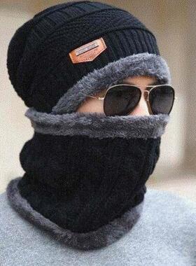 Men Winter Knit Hat boys cap+scarf warm Shawl Neck Wrap sets