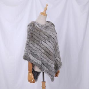 Genuine Rabbit Fur Knitted Natural Fur PonchoWrap Coat Shawl