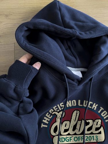 复古印花重磅连帽卫衣男女情侣