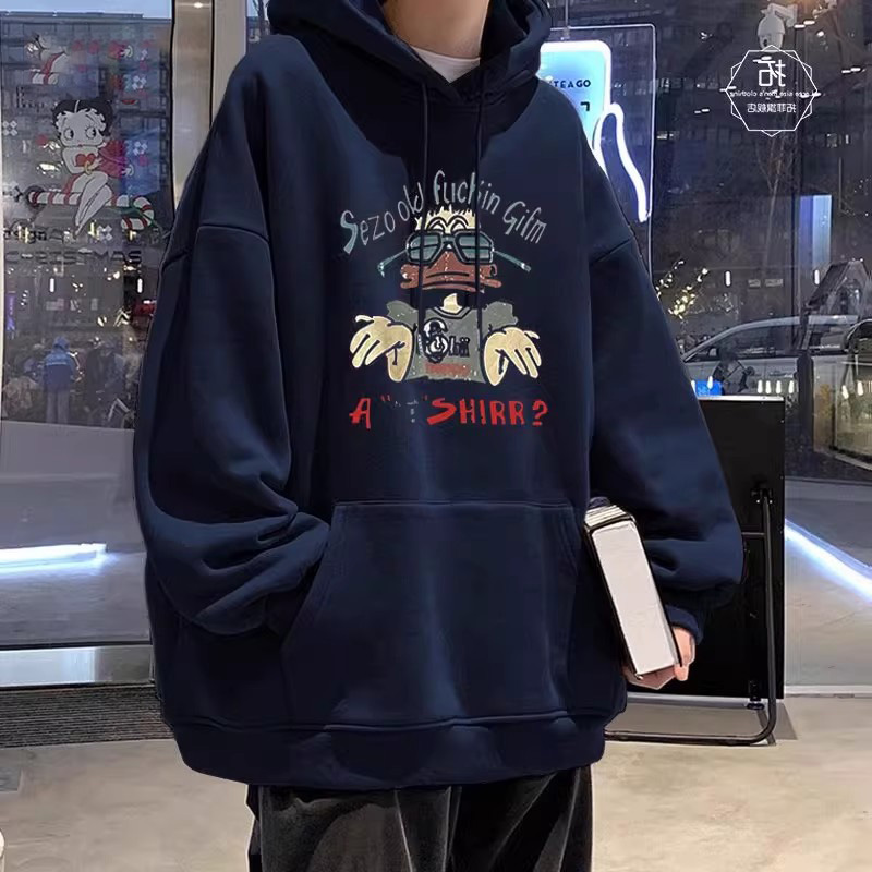 藏青色连帽卫衣男女款