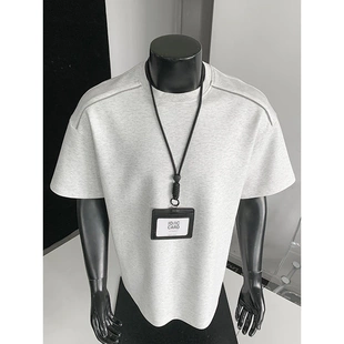青少年美式 拉链设计感短袖 白色宽松圆领半袖 夏季 重磅体恤 T恤男款