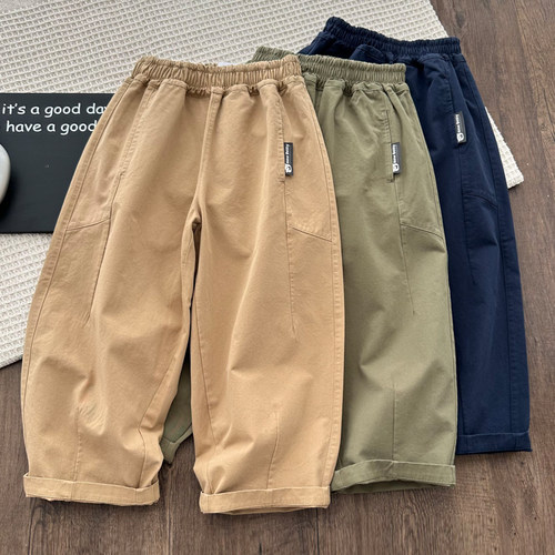 男童弯刀裤春秋款新儿童秋款裤子中大童男孩宽松全棉休闲长裤