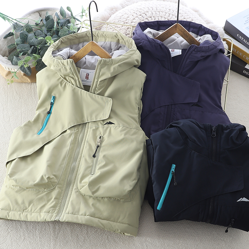 男童秋冬连帽马甲夹棉拉链保暖儿童装女童加厚口袋宽松新款工装潮