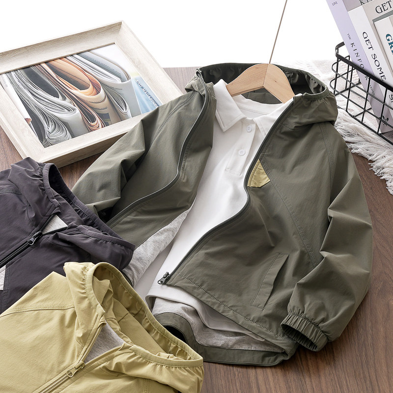 男童帽衫外套春秋青少年运动开衫连帽上衣男童冲锋衣中大童拉链衫