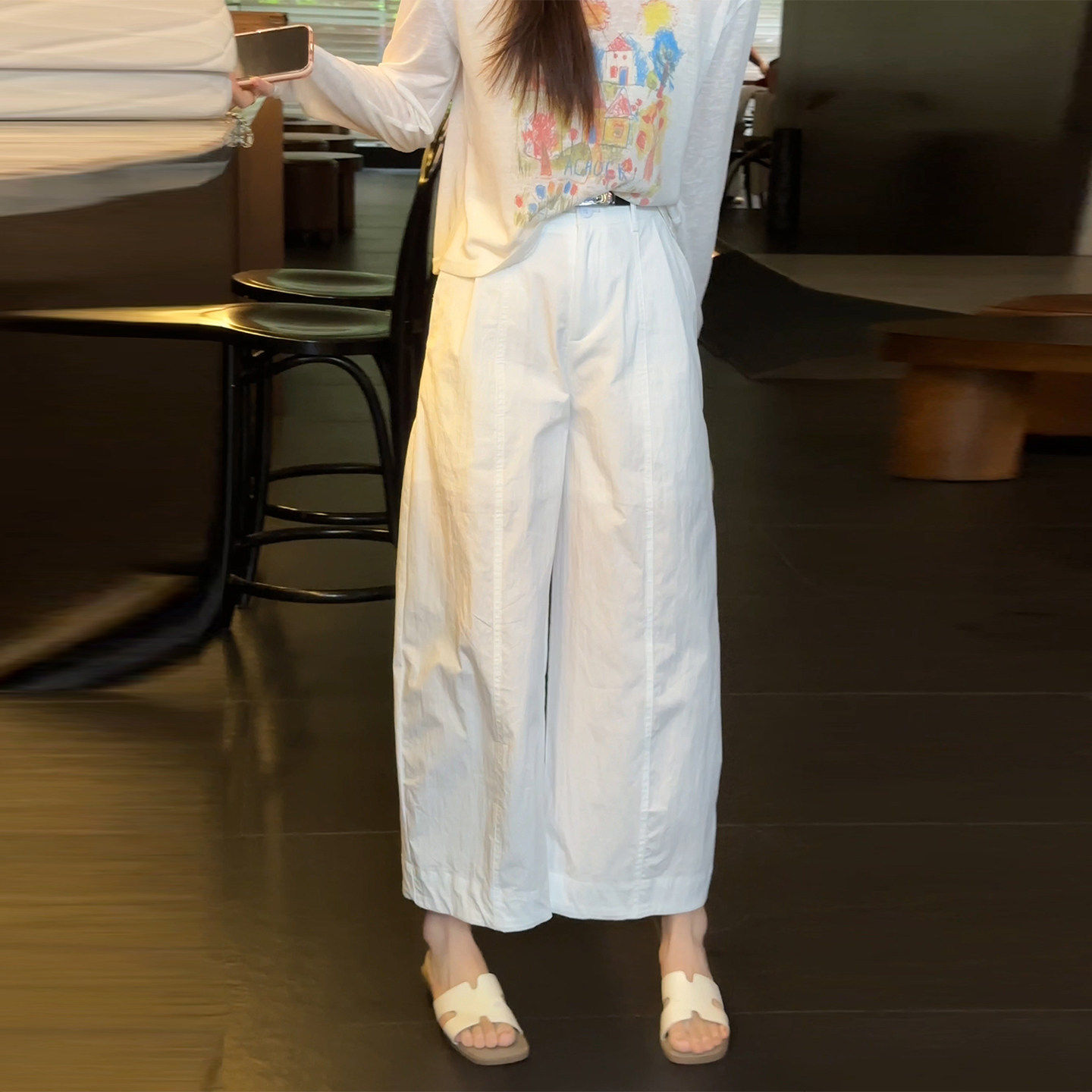 白色弯刀休闲裤女夏季薄款大码胖mm气球裤小个子宽松显瘦阔腿裤