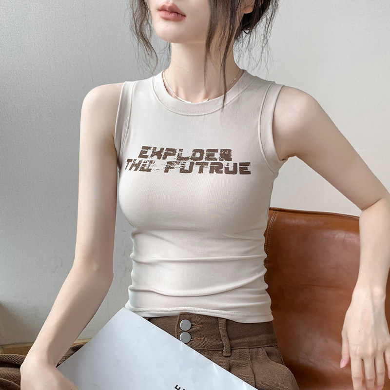 美式辣妹工字无袖背心女2026新款字母印花修身遮副乳内搭T恤上衣