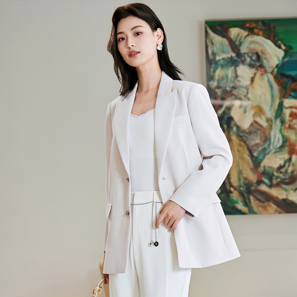 【清仓价】迪卡轩白色西装外套女高级感气质名媛2024早秋通勤职业