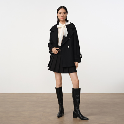 Dekashell/迪卡轩2025冬季新款羊毛混纺毛呢大衣外套女上衣dp