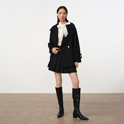 Dekashell/迪卡轩2025冬季新款羊毛混纺毛呢大衣外套女上衣dp