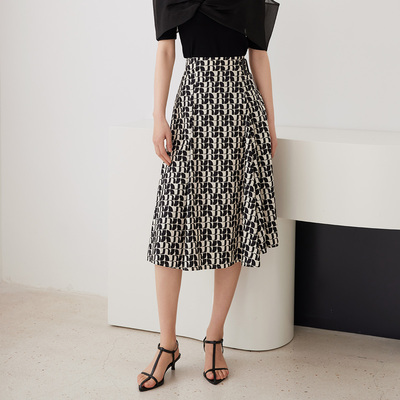 Dekashell/迪卡轩正品2025夏季新款高腰过膝中长款A字半身裙女裙