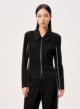 Dekashell/迪卡轩2025春季新款拉链翻领运动风针织开衫外套女上衣