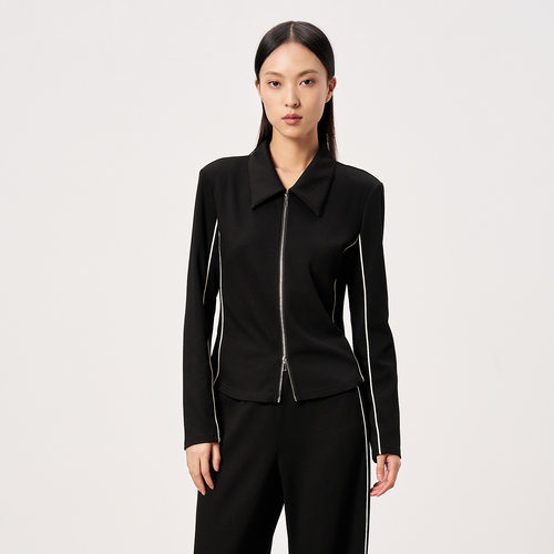 Dekashell/迪卡轩2025春季新款拉链翻领运动风针织开衫外套女上衣