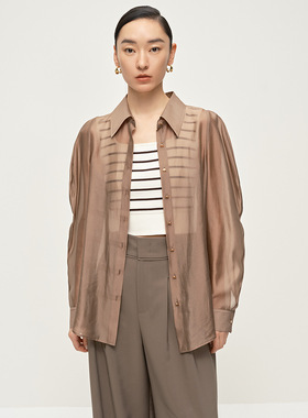 Dekashell/迪卡轩2025夏季新款设计感翻领薄款微透衬衫气质女上衣