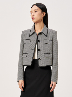 Dekashell/迪卡轩商场同款2025春季新款翻领短款格子外套女士上衣