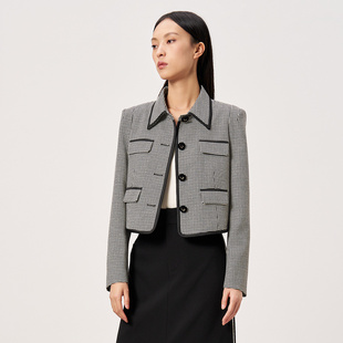 Dekashell/迪卡轩商场同款2025春季新款翻领短款格子外套女士上衣