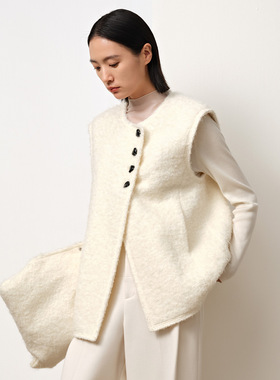 Dekashell/迪卡轩2025冬季新款羊毛绒面马甲外套不对称上衣