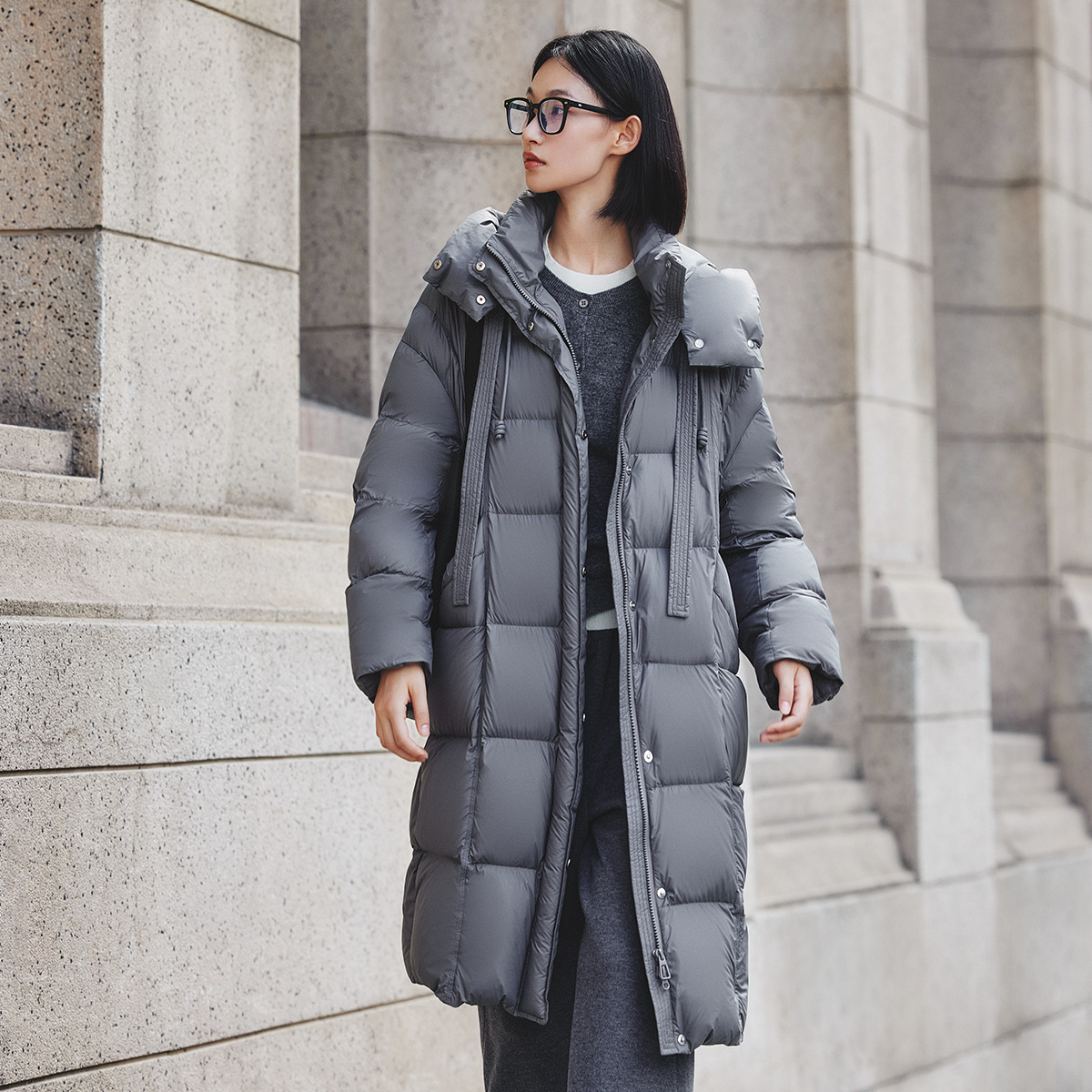 Dekashell/迪卡轩2025冬季新款羽绒服女设计感连帽宽松鸭绒保暖dp