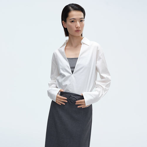 Dekashell/迪卡轩2026春季新款衬衫女长袖通勤职业轻熟白色上衣