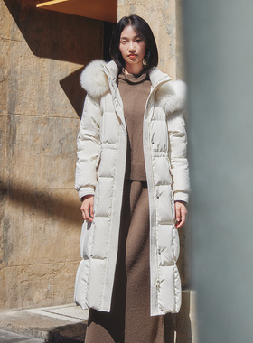 Dekashell/迪卡轩2025冬季新款狐狸毛领中长款鸭绒羽绒服女通勤dp