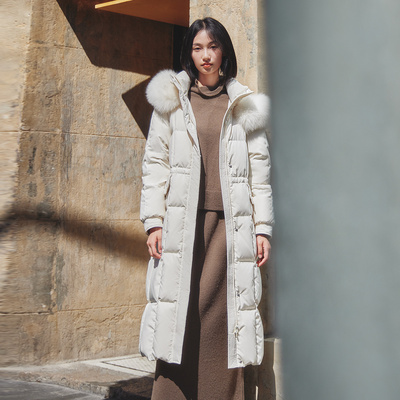 Dekashell/迪卡轩2025冬季新款狐狸毛领中长款鸭绒羽绒服女通勤dp