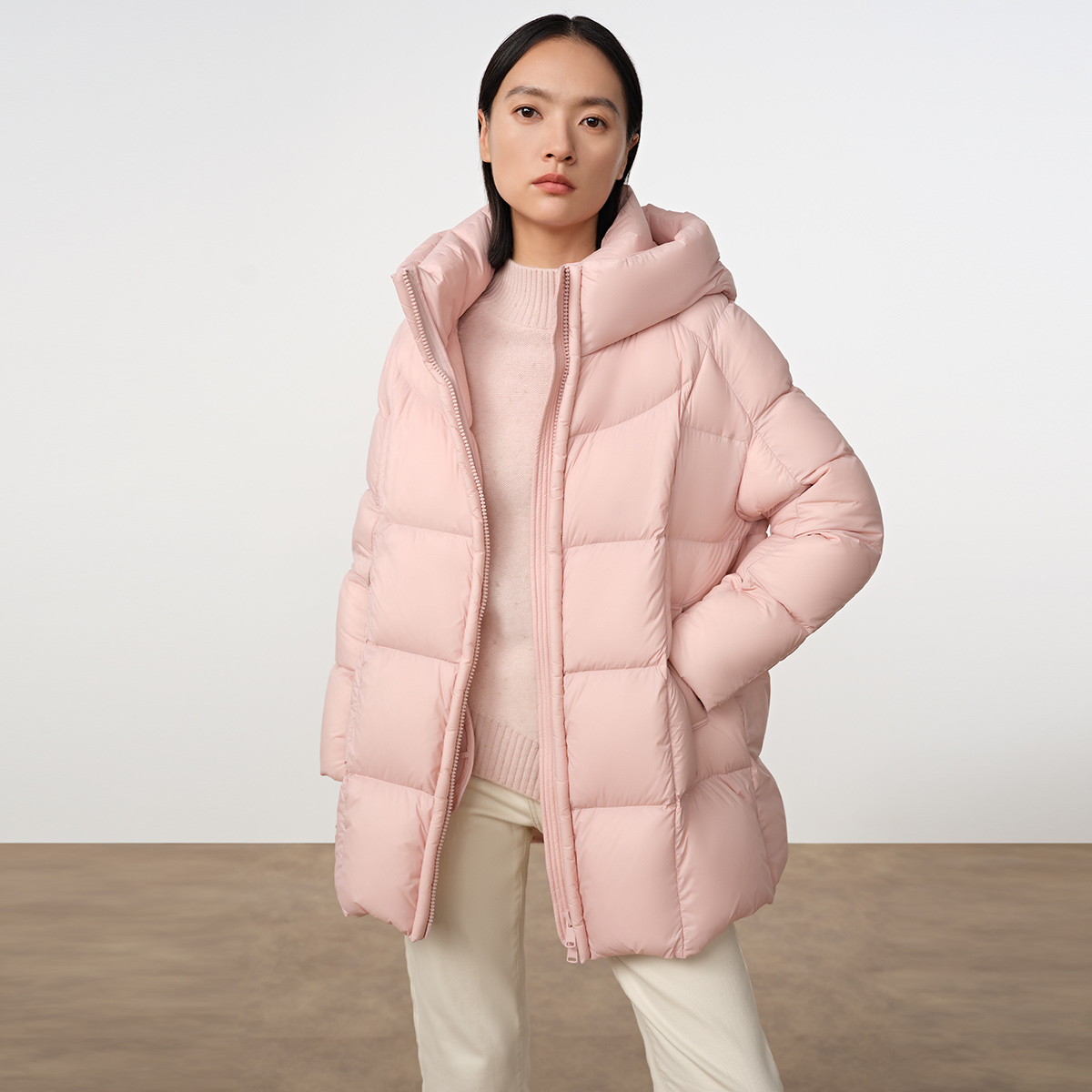 Dekashell/迪卡轩2025冬季新款女士羽绒服连帽宽松保暖外套dp