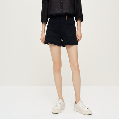 Dekashell/迪卡轩2025夏季新款高腰A子牛仔短裤