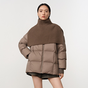 Dekashell/迪卡轩2025冬季新款女士羽绒服针织披肩领鸭绒保暖外套