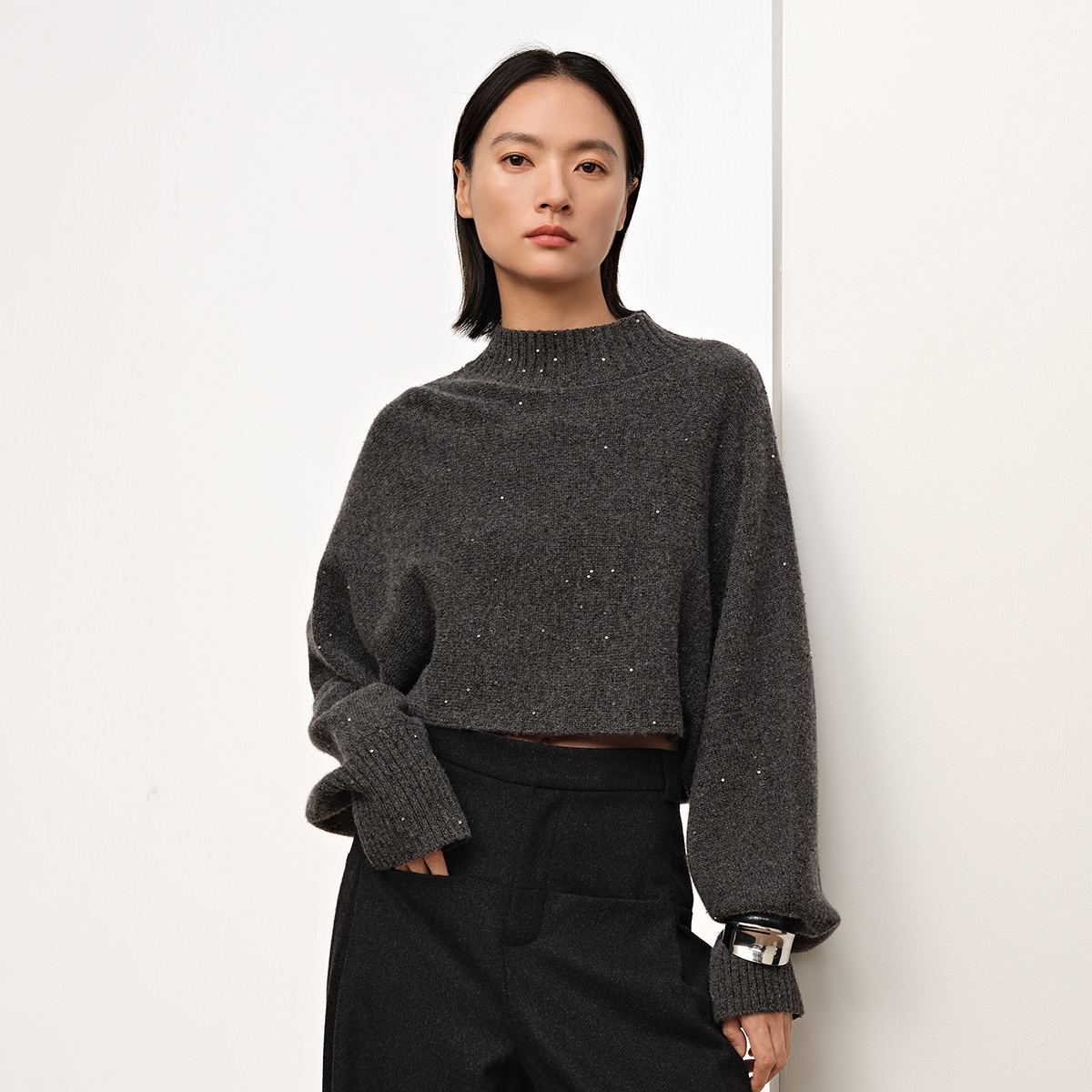 Dekashell/迪卡轩2025冬季新款女士针织衫圆领套头毛衣