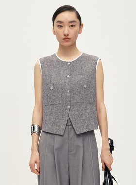 Dekashell/迪卡轩2025夏季新款时尚撞色小香风马甲女