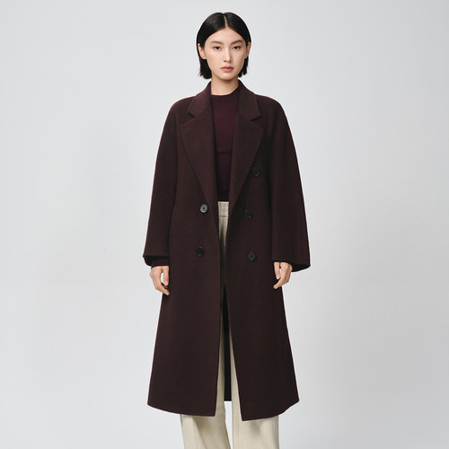 Dekashell/迪卡轩2025冬季新款女士双面呢大衣中长款毛呢外套dp