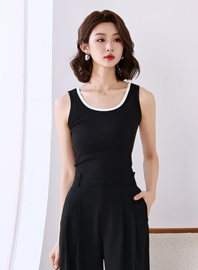 Dekashell/迪卡轩2025夏季新款显胸黑白撞色设计包边女士工字背心