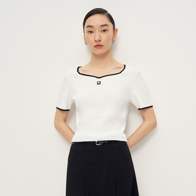 Dekashell/迪卡轩2025夏新款针织衫T恤短袖修身显瘦时尚砖石领型