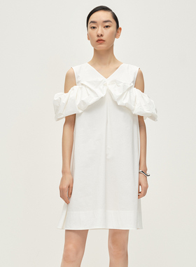 Dekashell/迪卡轩2025年夏季新款白色法式露肩直筒中长款连衣裙女