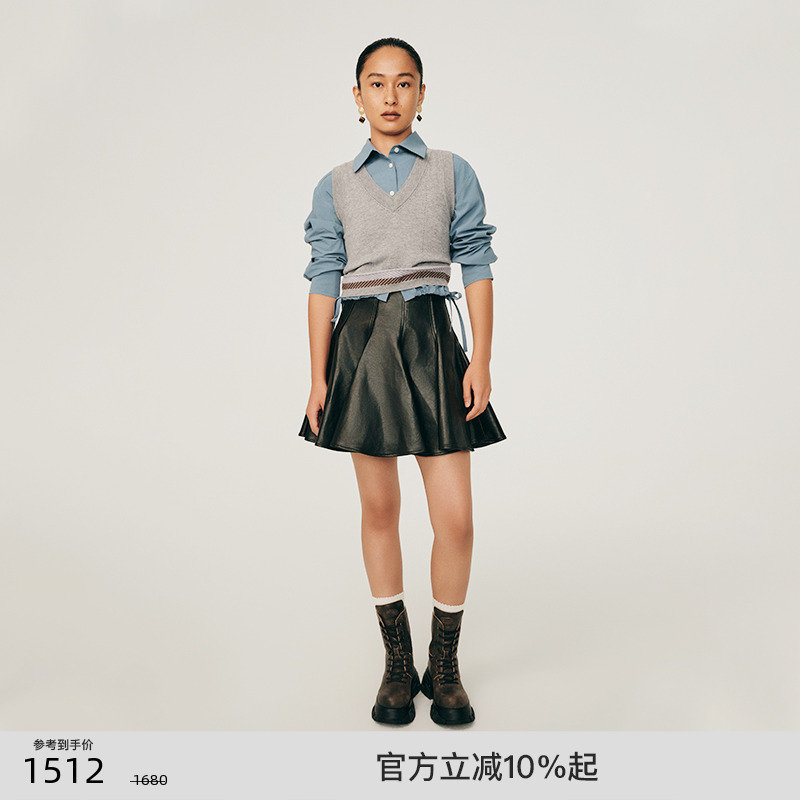 lostinecho分割线条高腰短皮裙