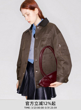 宋茜同款lost in echo日本进口巴恩风落肩圆领工装风夹克外套女