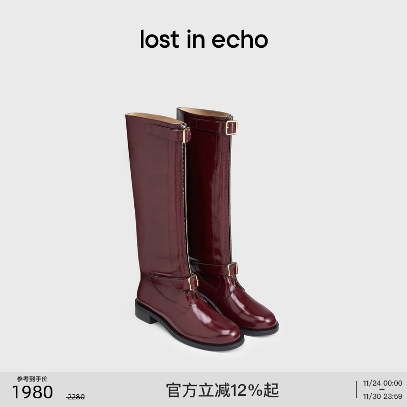 lostinecho宽筒一脚蹬骑士靴