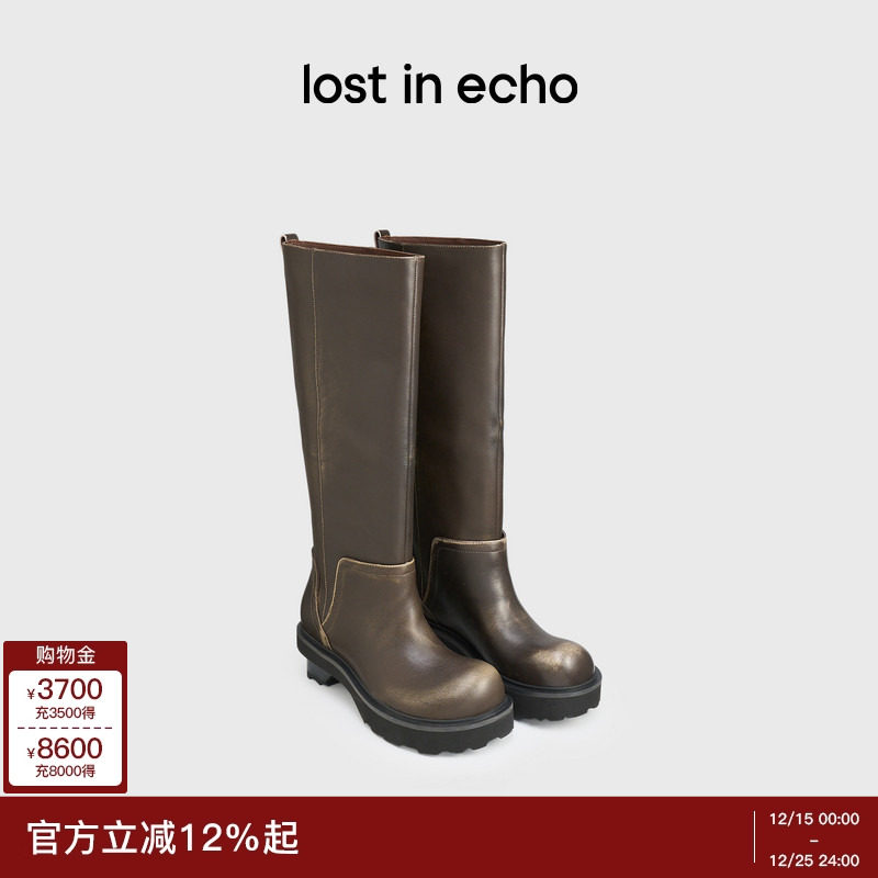 lostinecho翘圆头高筒骑士靴