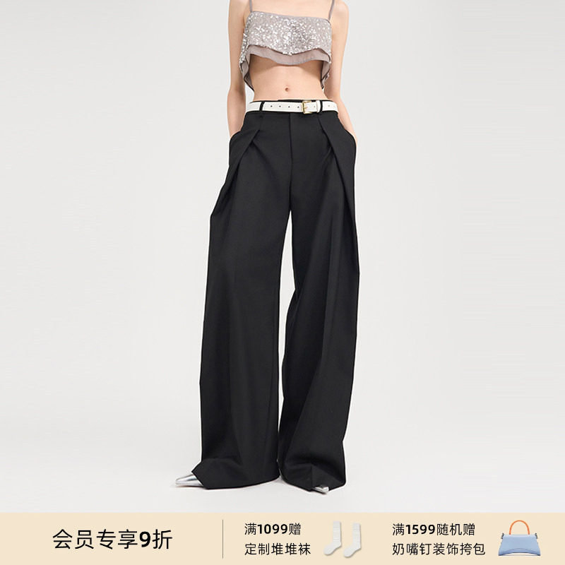 lost in echo日本进口面料秋冬原创双叠褶直筒阔腿西裤休