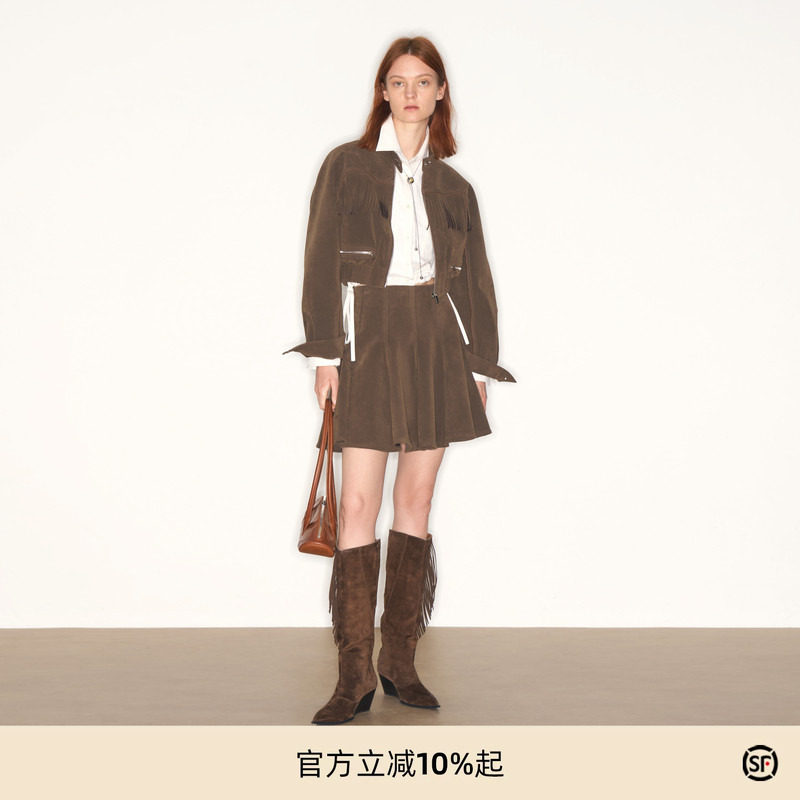 lost in echo2025秋冬新款波西米亚仿麂皮流苏短夹克