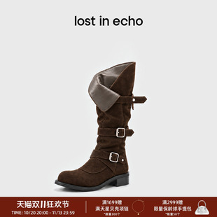 徐若晗同款lost in echo2026秋季新款三扣带厚底翻折堆堆长筒靴子