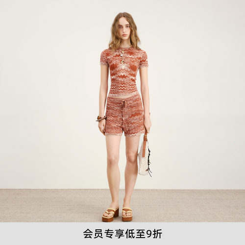 lostinecho毛织T恤系带短裤