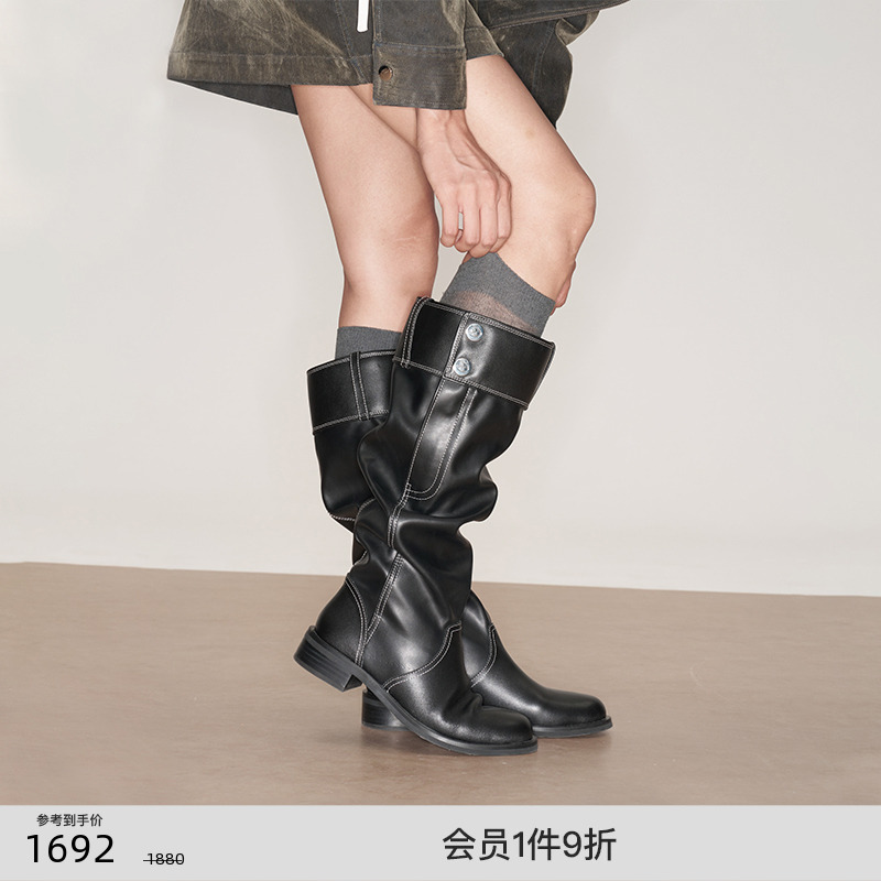 lostinecho显瘦真皮堆堆骑士靴