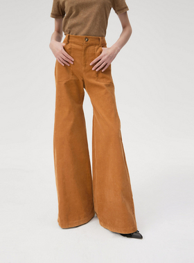 周洁琼同款lost in echo秋冬巴恩风休闲多口袋灯芯绒阔腿直筒裤女