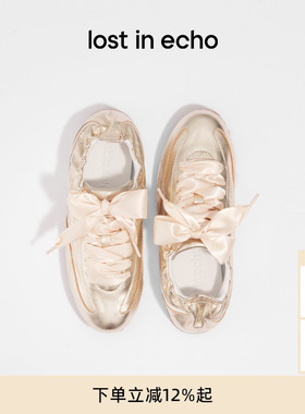 lost in echo2025冬季新款时尚复古真皮抽褶牛皮薄底休闲阿甘鞋女