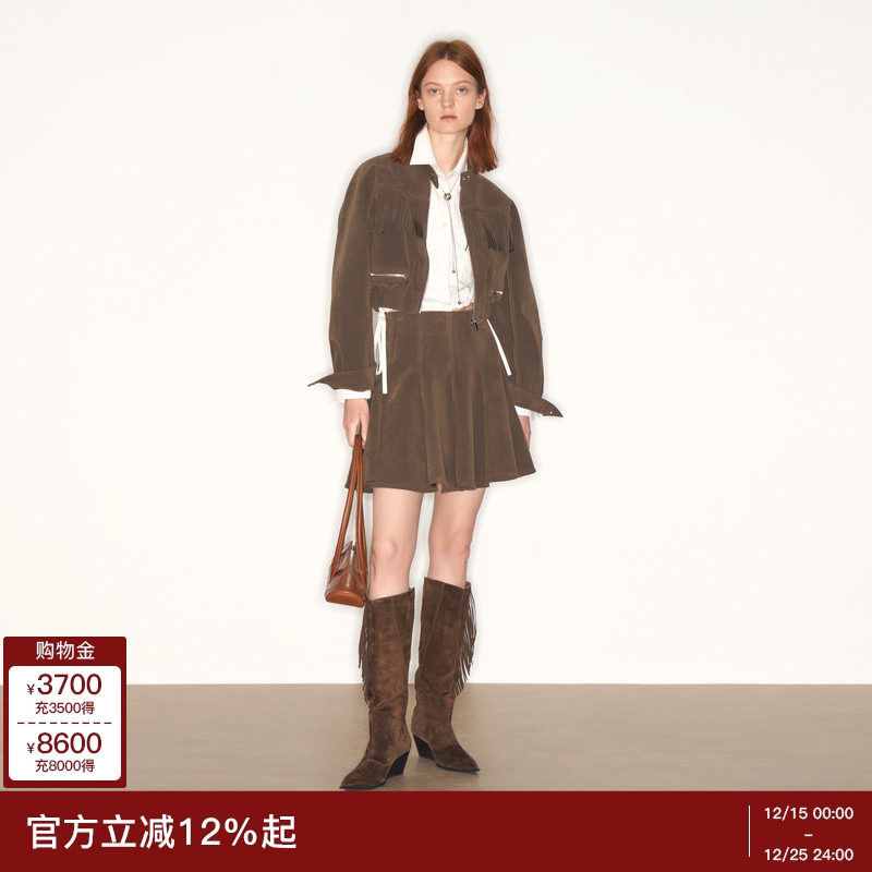 lost in echo2025秋冬新款波西米亚仿麂皮流苏短夹克