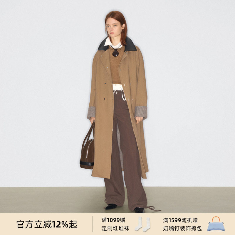 马君妍赵今麦同款lost in echo秋冬新款千鸟格双排扣水洗