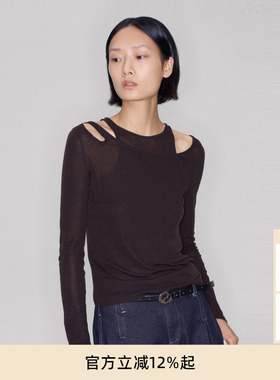 徐若晗同款lost in echo2025冬季真两件套长袖背心镂空修身针织衫